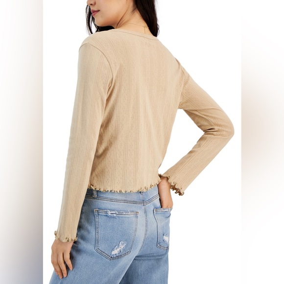 NWT Rebellious One Appliqué Mushroom Graphic Crop Tee Long Sleeved Tan size XL - Picture 2 of 2